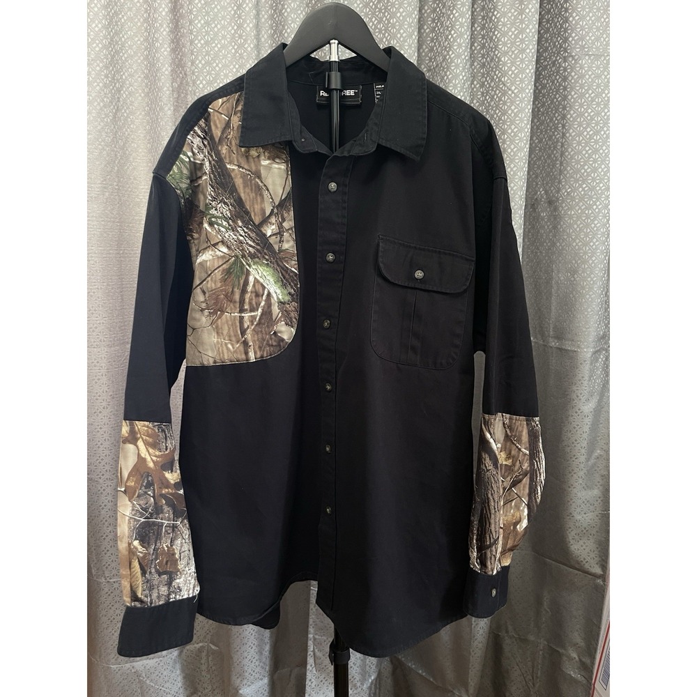 REALTREE Mens Shooters long sleeve shirt 2XL Black with Camo accent
